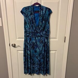 Chaps Teal and Black Patterned Midi Dress